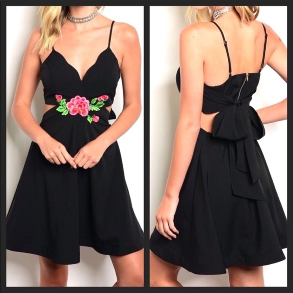 FLORAL APPLIQUÉ LITTLE‎  BLACK DRESS WITH ✨SLIP-TUNIC✨NEW